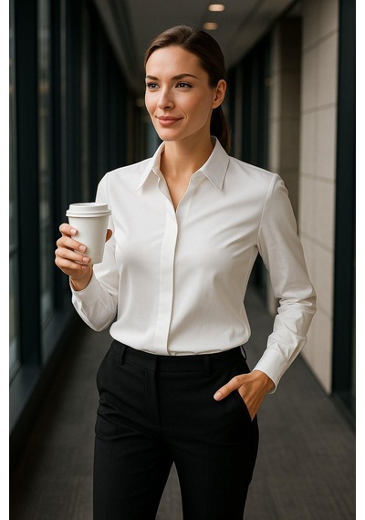 Rich Kadın Ekru Gizli Düğme Detaylı Slim Fit Trend Krep Gömlek Çok Renkli