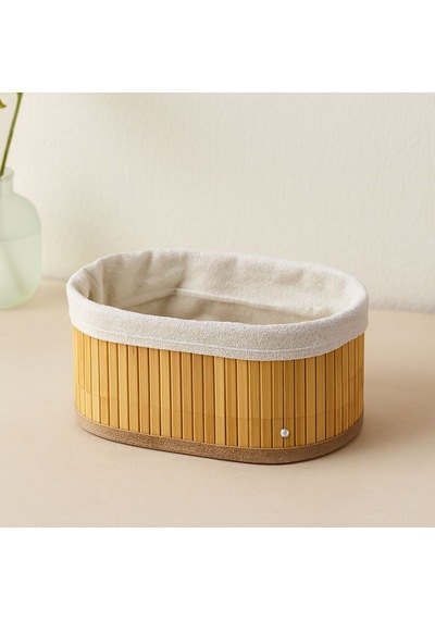 3 Boy Oval Organizer Sepet - Bambu Kenarlı, Ahşap Tabanlı, Bezli Çok Renkli
