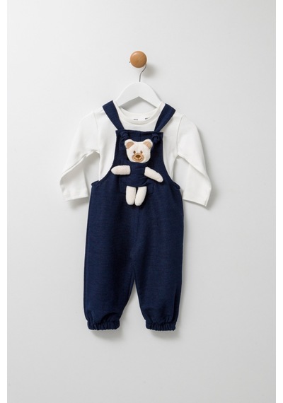 Unisex En Çizgi Fitilli Teddy Oyuncaklı 2'li Salopet 001