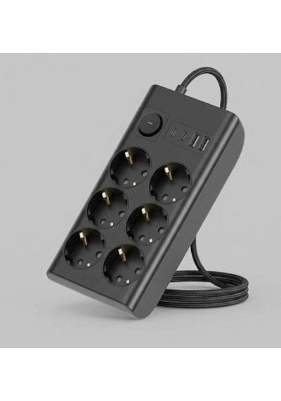 Akım Korumalı 6 Lı Priz 2xusb 2xtype-c Çıkış Yüksek Gerilim Koruma Çoklu Priz Çoğaltıcı Standart