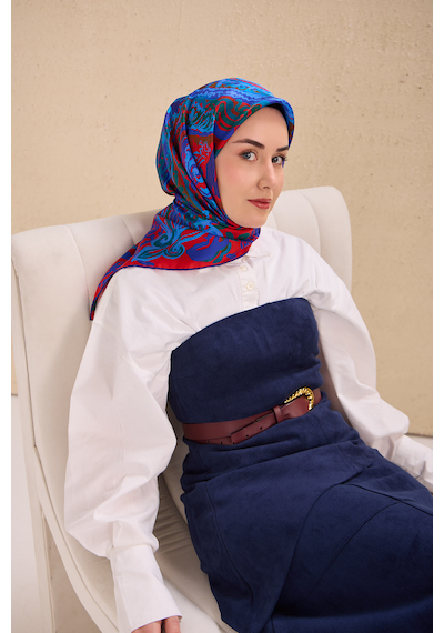 Silk Home Twill İpek Eşarp 11512-08 Saks Mavisi Art Desen Saks mavi