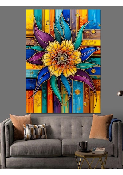 Ahşap Tablo Çiçek Soyut Renkli Sanat