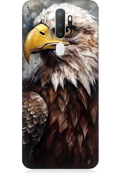 Oppo A5 2020 Uyumlu Asil Beyaz Başlı Siyah Kartal Desenli Silikon Kılıf