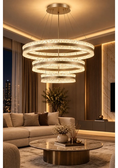 Modern Premium Ledli Sarkıt Avize Gold 3 Renk Işık Ayarlanabilir Lüks Salon Avizesi 448w Beyaz