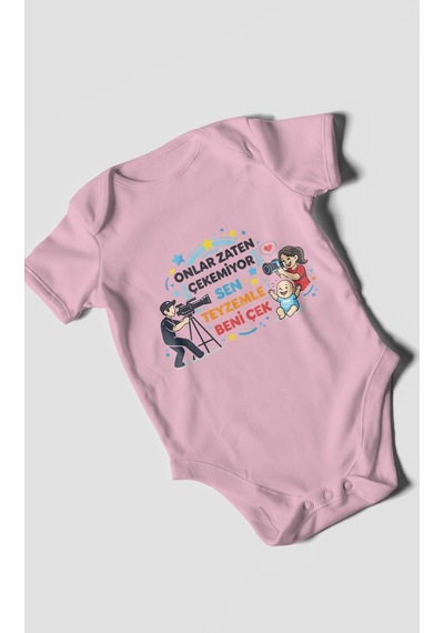 Morivokids Teyzeye Özel Kısa Kollu Bebek Body %100 Pamuk Zbn90-kk Koyu Pembe