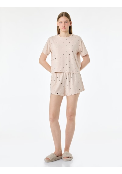 Koton Puantiyeli Rahat Kesim Bisiklet Yaka Kısa Kollu Şortlu Pijama Takımı Kahverengi Desenli 6slk40199mk Koton Puantiyeli Rahat Kesim Bisiklet Yaka Kısa Kollu Şortlu Pijama Takımı Kahverengi Desenli 6slk40199mk