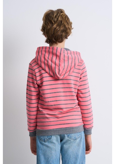 Alexandergardi Alexandergardı Kanguru Cepli Kapüşonlu Çizgili Çocuk Sweatshirt Pembe
