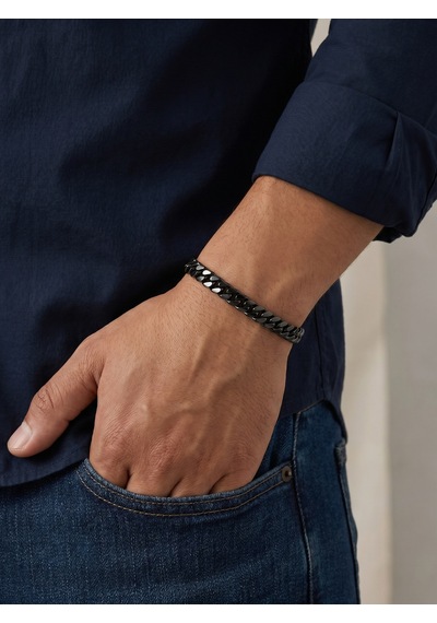 Balık Sırtı Mariner Çelik 6mm Zincir Erkek Hediye Bileklik 01814 Siyah