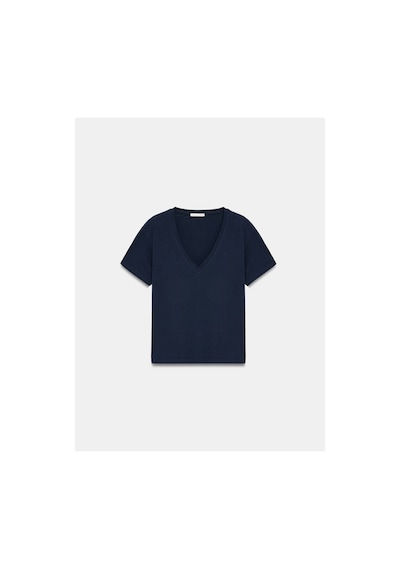 Dilvin 32847 Lyocell Karışımlı V Yaka T-shirt-k.lacivert-16457
