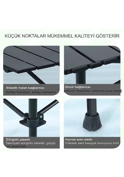 Büyük Boy Siyah Katlanır Kamp Masası Piknik Set Çanta Balkon Masa Siyah