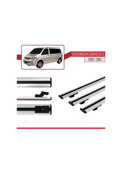 Volkswagen T5 Caravelle 2003-2015 Arası İle Uyumlu Basıc Model Ara Atkı Tavan Barı Gri 3 Adet