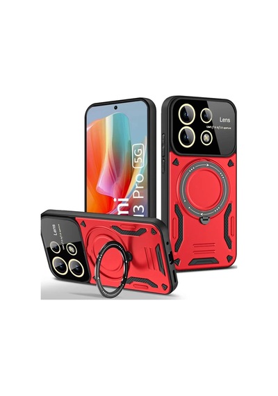 Newface Xiaomi Redmi Note 13 Pro 4g Kılıf Joy Lens Standlı Kapak - Kırmızı