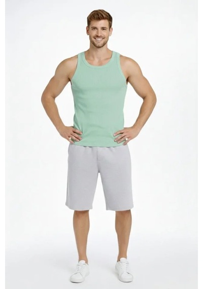 Etiler Collection Erkek Fitilli Atlet Sıfır Yaka Slim Fit Arka Baskılı Spor Atlet - Mint Yeşili