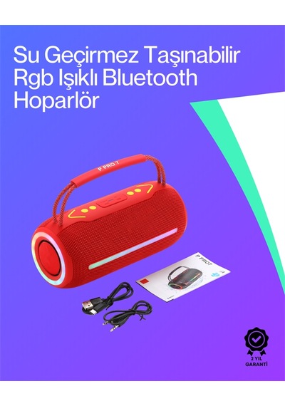 360 - 168 - Rgb Led'li Tnabilir Bluetooth Hoparlör Kırmızı, - Csmo-tex - Usb/tf Destekli