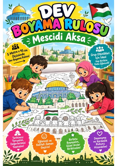 Mescidi Aksa, Kâbe, Filistin, Gazze Temalı Dev Boyama Kağıdı Büyük Boy 5 Metre - 808512707