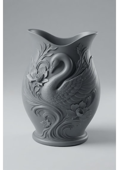 Kuğu Desenli Dekoratif Vazo 15 Cm 3d Baskılı Mat Dokulu Şık Masa Ve Raf Dekoru Gri