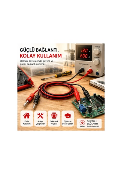 1 Metre 4 Mm Muz Fişli Timsah Klipsli Test Bağlantı Kablosu