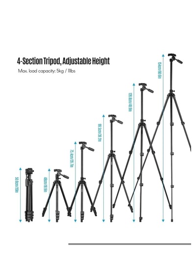 T02 Profesyonel Tripod Çok Fonksiyonlu 360 Döner Başlık Alüminyum Gövde 154 Cm Taşıma Çantalı 1 ADET