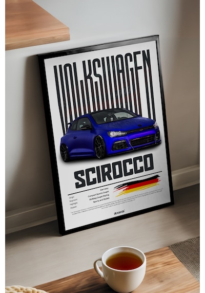Volkswagen Scirocco Siyah Ahşap Çerçeveli Poster, Dekoratif Araba Duvar Tablosu