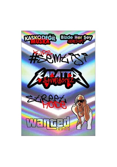 A5 Hologram Sticker 084 Tek Paket Çoklu Sticker Siyah