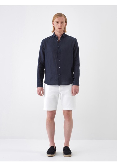 Xint Lacivert %100 Keten Regular Fit Gömlek 700963