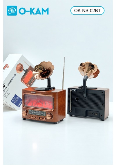 O-kam Ok-ns-02bt Gramofon Tasarımlı Şömine Efektli Retro Radyo