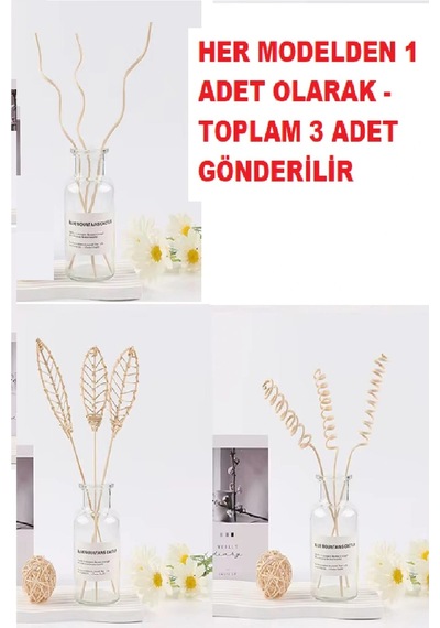 3 Tek Adet 3 Model Aromaterapi Koku Dağıtıcı Rattan Şişe Ahşap Difüzör Çubuk Spiral-yaprak-dalgalı Acıbadem
