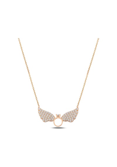 Zirkon Taşlı Rose Tektaşlı Melek Kanadı Model Gümüş Kadın Kolye G (484545965)