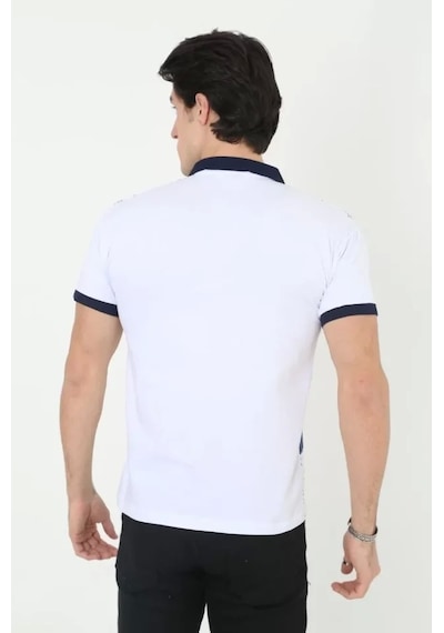 Erkek Yakalı Slim Fit Baskılı T-shirt - Beyaz Beyaz