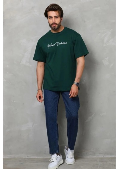 Erkek Baskılı T-shirt Kısa Kol Bisiklet Yaka Regular Fit Tişört - Çağla Yeşili Çağla Yeşili