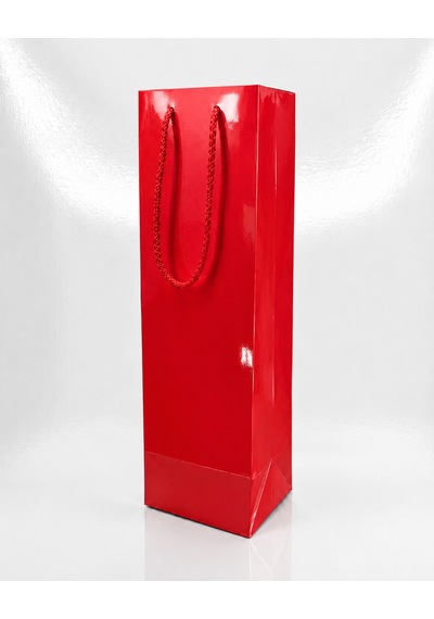 Şişelik İpli Kırmızı Karton Poşet, 1 Adet-12x10x38 Cm, Kalın Yapı