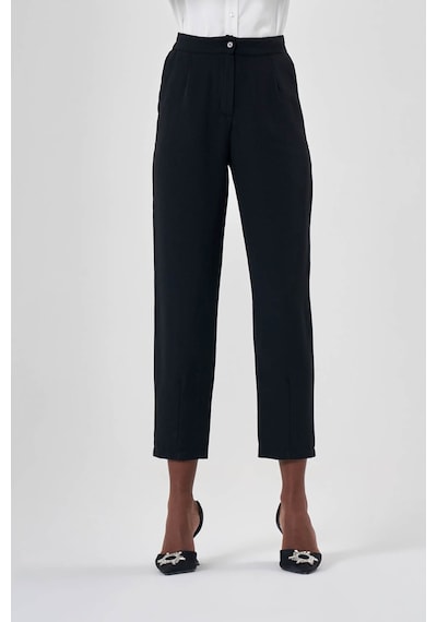 Mizalle Keten Dokulu Fit Siyah Pantolon Siyah