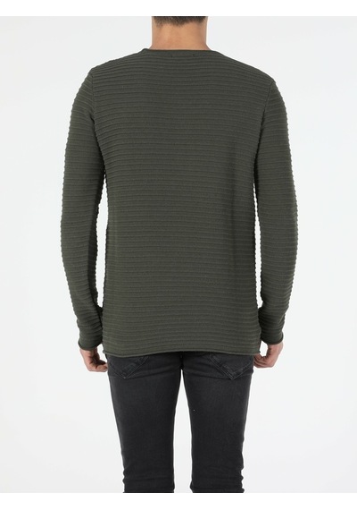 Colin's Colins Slim Fit Bisiklet Yaka Erkek Haki Kazak
