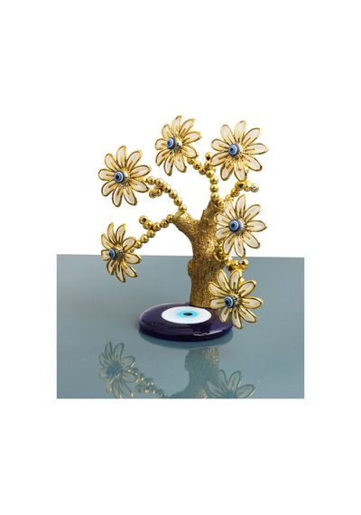 Feng Shui Nazar Boncuğu Çiçeği Hayat Ağacı Servet Çakra Şans Ağacı Mavi Göz Vitrin Masa Süsü Aster 14 Cm 94935310