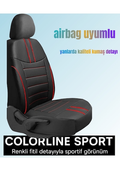 Ford Fiesta 2008 Ve Sonrası Uyumlu Colorline Sport Deri Siyah - Kırmızı Koltuk Kılıfı