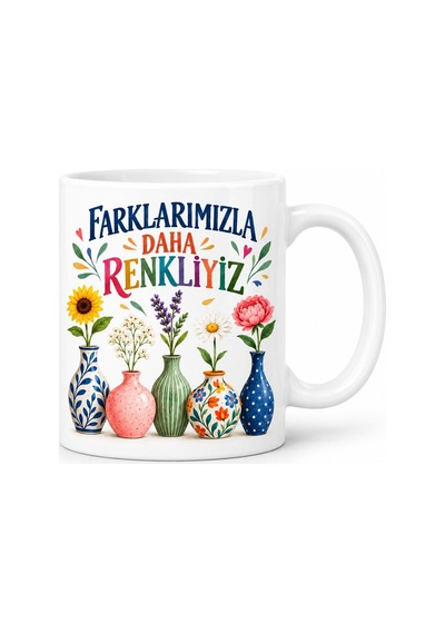 Birlikte Renkliyiz Tasarımlı Porselen Kupa - Model 886