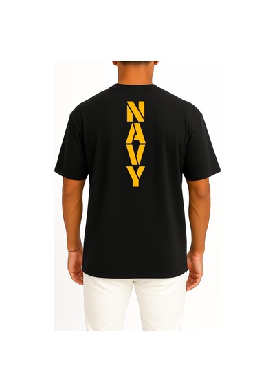 Bahriyeli Collection Oversize Vert Navy Göğüs Ve Sırt Baskılı Unisex T-shirt Siyah