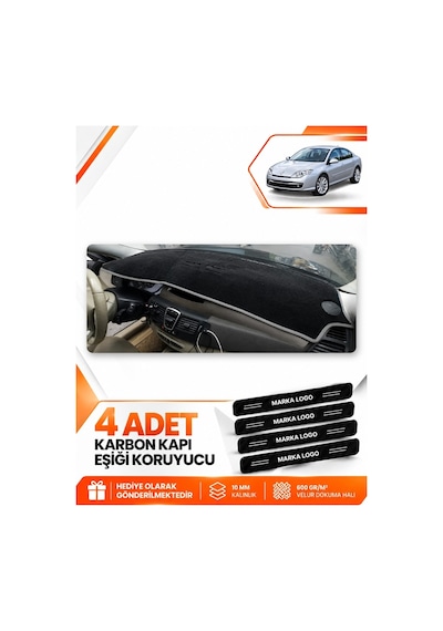 Renault Laguna 3 2007-2015 Uyumlu Ön Torpido Koruma Kılıfı Halısı Koruyucu - Siyah Gri
