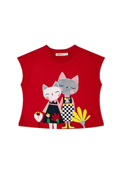 Kanka Kediler Kız Çocuk Yazlık T-shirt  Kabarık Tüllü Tütü Etek Takım