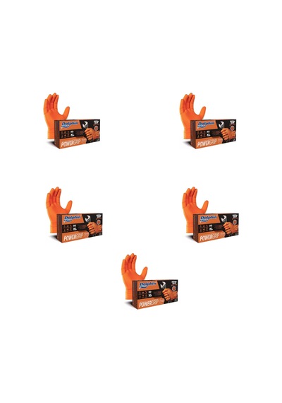 Dolphin Nitril Powergrip Ekstra Kalın Elmas Dokulu Eldiven Turuncu Xl Büyük Boy - 50'li 5 Paket