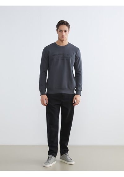 Lcwaıkıkı Classic Antrasit Bisiklet Yaka Erkek Kalın Sweatshirt