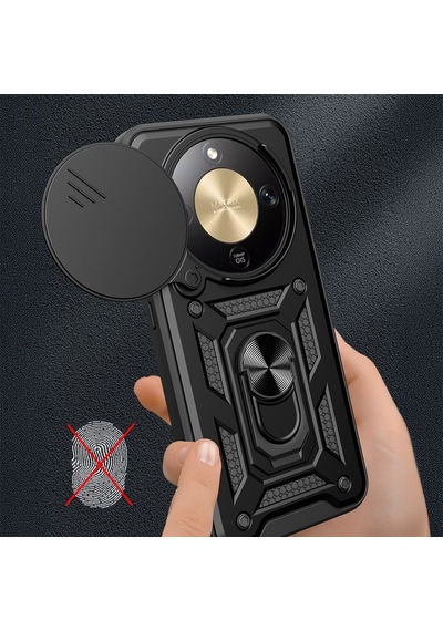 Maks Technology Honor Magic 8 Lite 5g Kılıf Magnetik Standlı Kamera Korumalı Mkst Sürgülü Vega Kapak - Siyah