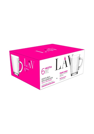 Lav Hestia Cam Kupa 6 Kişilik 300 ml Kulplu (Kahve/Çay Bardağı)