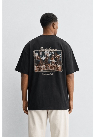 Respire Erkek Final Supper Nakışlı Oversize T-shirt Siyah