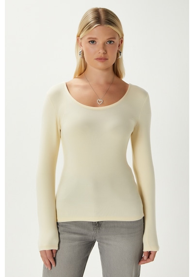 Ritnice Kadın Heat Lux Touch U Yaka Tereyağı Sarısı Uzun Kol Soft Bluz Tereyağı Sarısı