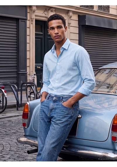Lcw Busıness Mavi Slim Fit Çizgili Poplin Erkek Gömlek
