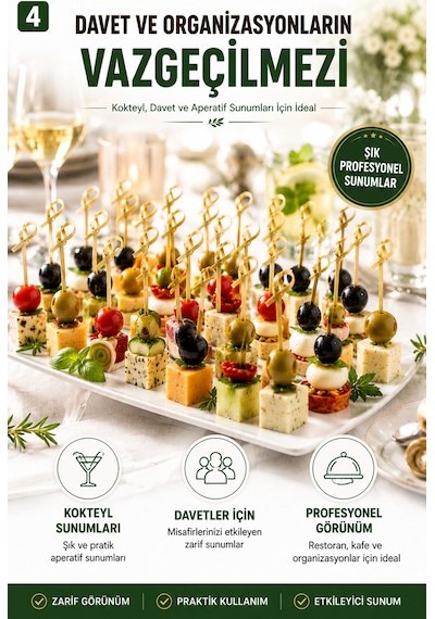 50 Adet Düğümlü Bambu Kürdan 12 Cm Kokteyl Parti Davet Aperatif Sunum Kürdanı 50'li Set Paket