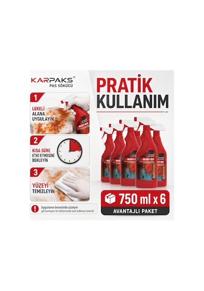Karpaks Rust-ex Pas Lekesi Çıkarıcı Sprey 750 Ml X 6 Ekonomik Stok Paketi