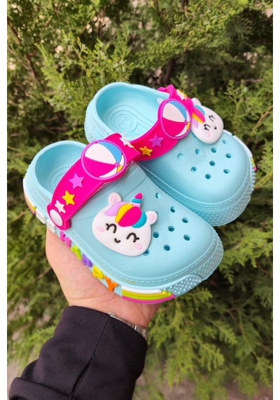 Unicornlu Kaydırmaz Taban Çocuk Terlik Turkuaz Turkuaz