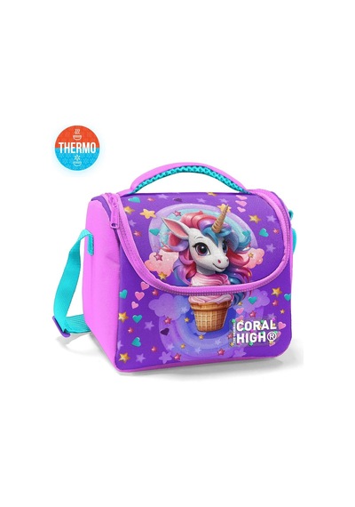 Coral High Kız Çocuk Termoslu Beslenme Çantası - Mor Pembe Dondurma Unicorn, Kız Çocuk Mor - Pembe
